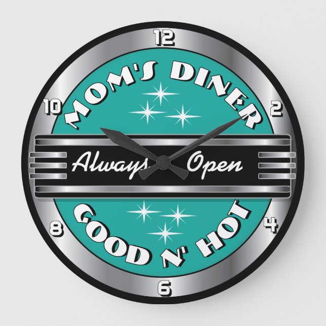 Custom Mom's Retro 1950s Diner Wall Clock - Aqua (Front)