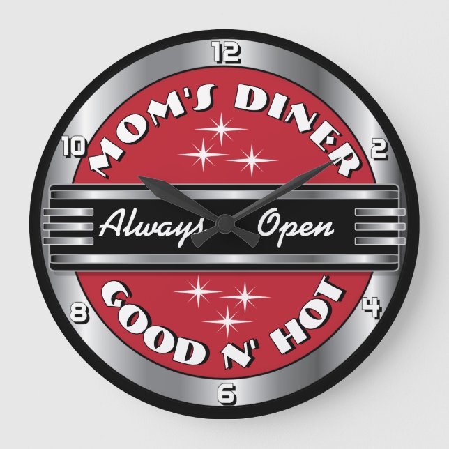 Custom Mom's Retro 1950s Diner Wall Clock - Red (Front)