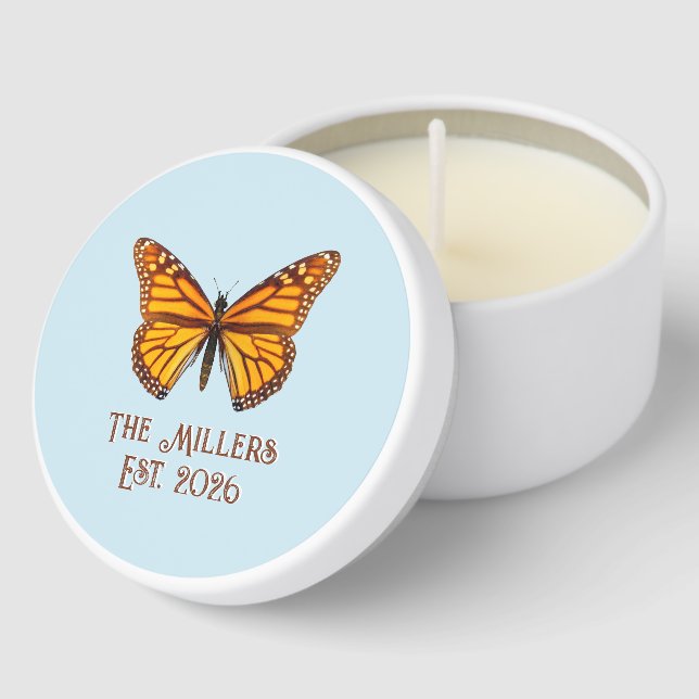 Custom Monarch Butterfly Family Name Established Mini Candle Favors (Corner)