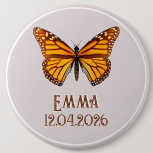 Custom Monarch Butterfly Name Date Art Button