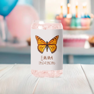 Custom Monarch Butterfly Name Date Art Can Glass