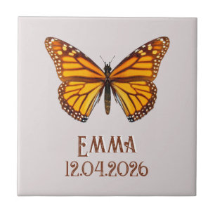 Custom Monarch Butterfly Name Date Art Ceramic Tile