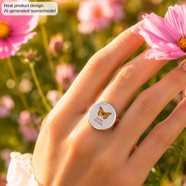 Custom Monarch Butterfly Name Date Art Ring (Creator Uploaded)