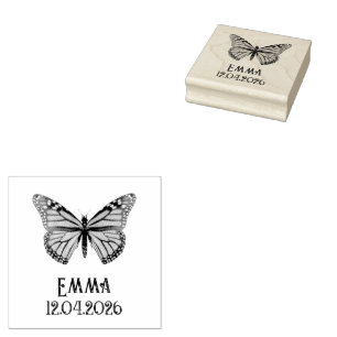 Custom Monarch Butterfly Name Date Art Rubber Stamp
