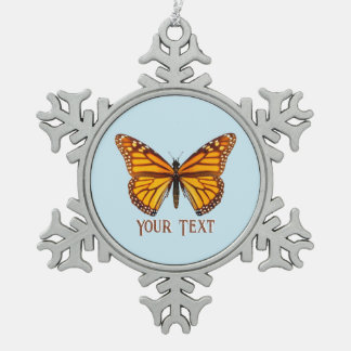 Custom Monarch Butterfly Snowflake Pewter Christmas Ornament