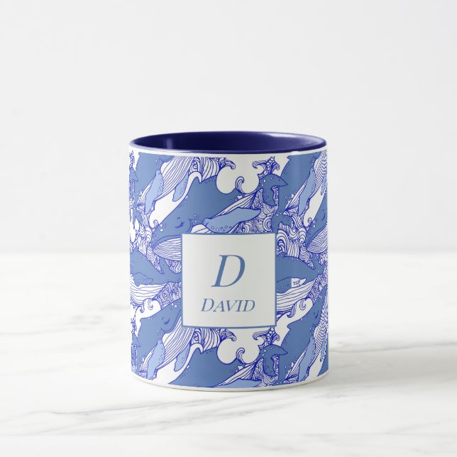 Custom Monochromatic Blue Humpback Whale  Mug (Center)