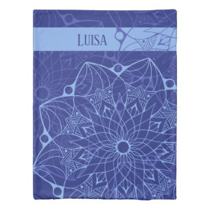 Custom Monochrome Blue Mandala Duvet Cover