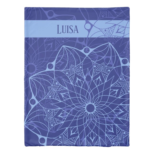 Custom Monochrome Blue Mandala Duvet Cover (Back)