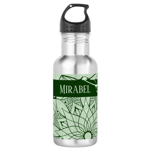 Custom Monochrome Green Mandala Water Bottle