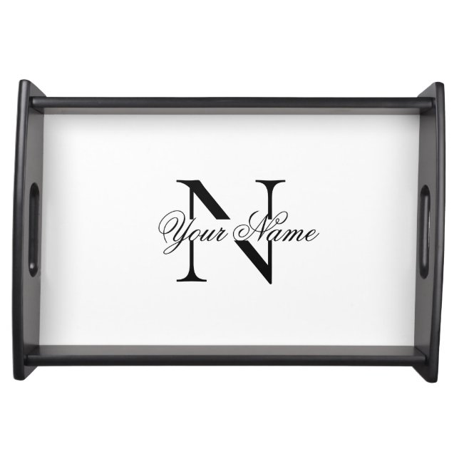 Custom Monochrome Monogram Serving Tray (Front)