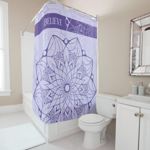 Custom Monochrome Purple Mandala Shower Curtain