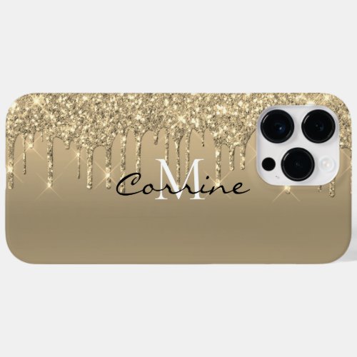 Custom Monogram 14k Gold Glitter Drips Metallic Case_Mate iPhone 14 Pro Max Case