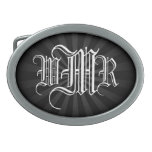 Custom Monogram 3 Initial Belt Buckle, Black/White