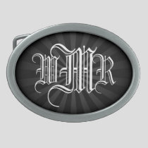 Custom Monogram 3 Initial Belt Buckle, Black/White