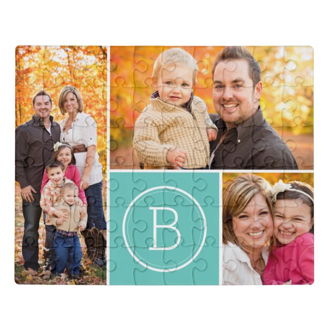 Custom Monogram 3 Photo Collage Jigsaw Puzzle (Puzzle Horizontal)