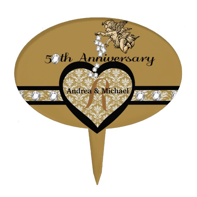 Custom Monogram 50th Anniversary Cake Topper (Front)