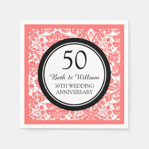 Custom Monogram 50th Anniversary Napkin Coral