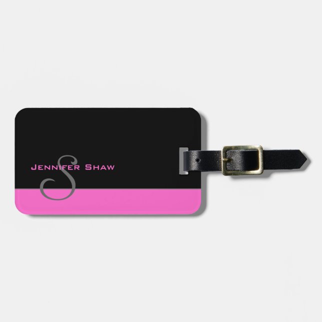 Custom Monogram 5 (Pink) Luggage Tag (Front Horizontal)