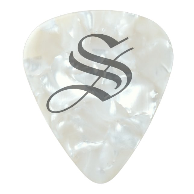 Custom monogram .80mm Pearl Celluloid guitar pick (Front)