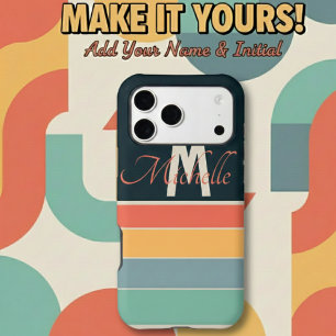 Custom Monogram 80s retro Colorful Stripe pattern iPhone 17 Pro Max Case