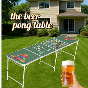 Custom Monogram 9 Photo Name Cup Placeholders Beer Pong Table