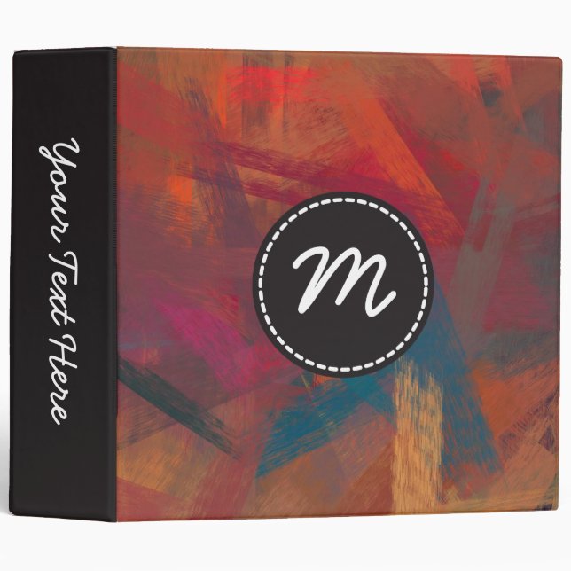 Custom Monogram Abstract Art Modern 2 3 Ring Binder (Front/Spine)