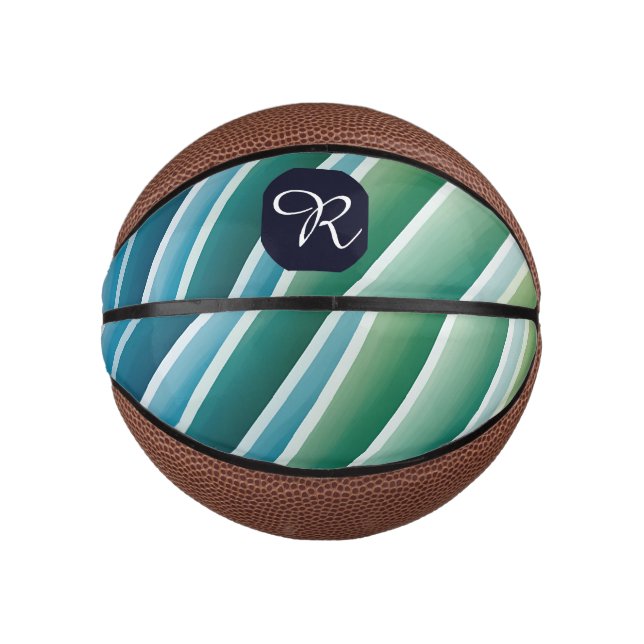 Custom Monogram Abstract Blue Green  Mini Basketball (Front)