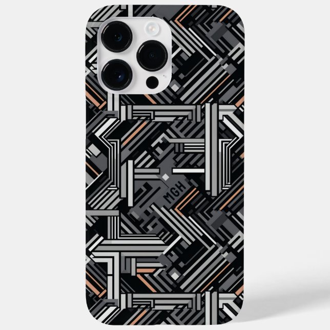 Custom Monogram Abstract Industrial Pattern Case-Mate iPhone Case (Back)