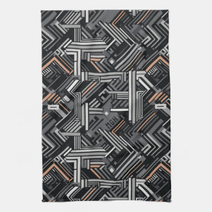 Custom Monogram Abstract Industrial Pattern Kitchen Towel