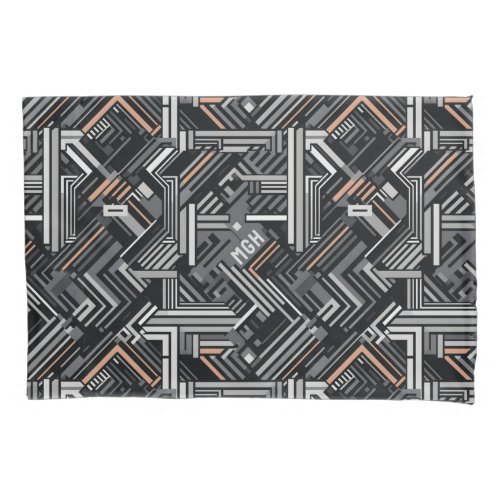 Custom Monogram Abstract Industrial Pattern Pillow Case