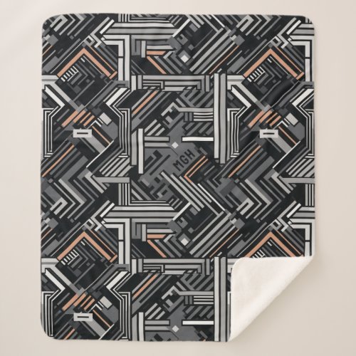 Custom Monogram Abstract Industrial Pattern Sherpa Blanket