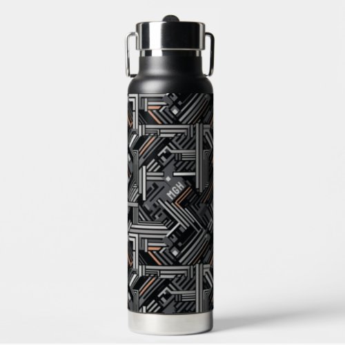 Custom Monogram Abstract Industrial Pattern Water Bottle