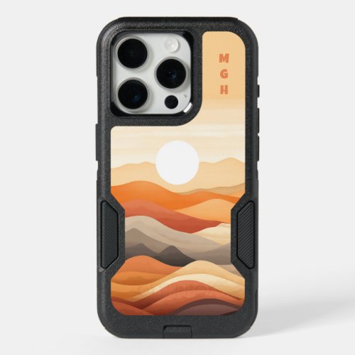 Custom Monogram Abstract Landscape Illustration iPhone 15 Pro Case