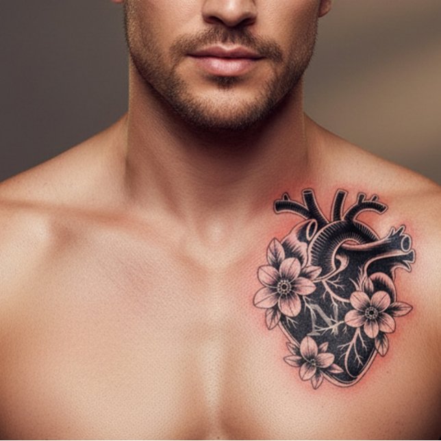 Custom Monogram Anatomical Heart & Flowers Temporary Tattoos (Creator Uploaded)