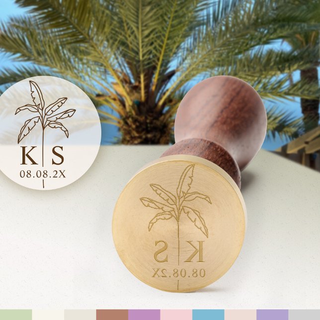Custom Monogram and Date Palm Tree  Wax Seal Stamp (Creator Uploaded)