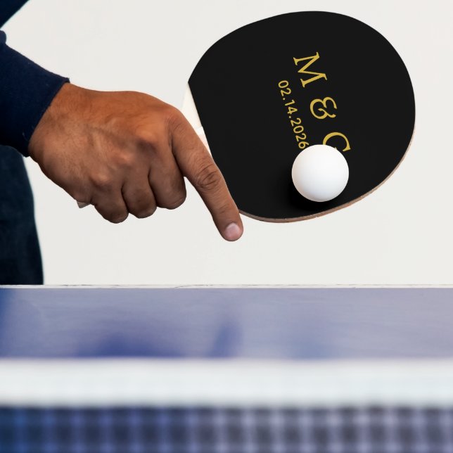 Custom Monogram and Date Personalized Black Ping Pong Paddle (Insitu)