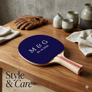 Custom Monogram and Date Personalized Dark Blue Ping Pong Paddle