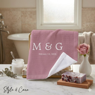 Custom Monogram and Date Personalized Dusty Rose Wash Cloth