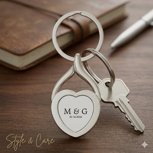 Custom Monogram and Date Personalized Heart Keychain (Custom Monogram and Date Personalized Heart Keychain)