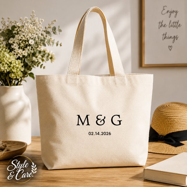 Custom Monogram and Date Personalized Jumbo Large Tote Bag (Custom Monogram and Date Personalized Jumbo Large Tote Bag)