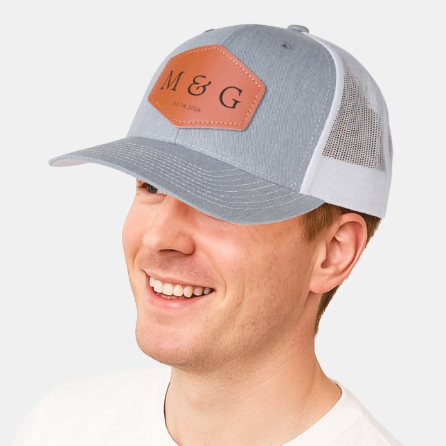Custom Monogram and Date Personalized Leather Patch Hat (Male)
