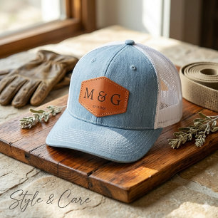 Custom Monogram and Date Personalized Leather Patch Hat