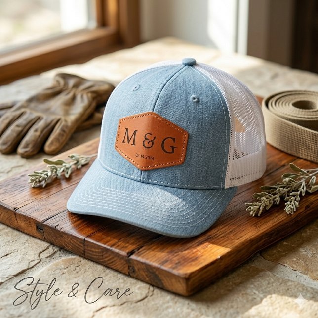 Custom Monogram and Date Personalized Leather Patch Hat (Custom Monogram and Date Personalized Leather Patch Hat)