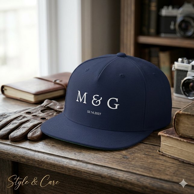 Custom Monogram and Date Personalized Navy Snap Back Hat (Custom Monogram and Date Personalized Navy Snap Back Hat)