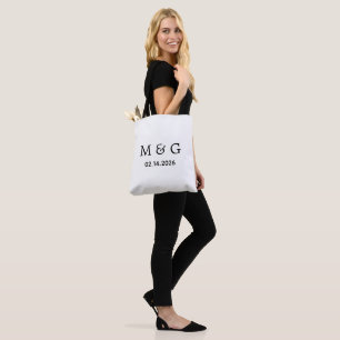 Custom Monogram and Date Personalized Shoulder Tote Bag