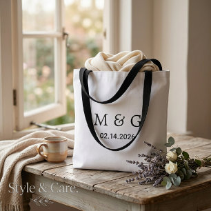 Custom Monogram and Date Personalized Shoulder Tote Bag