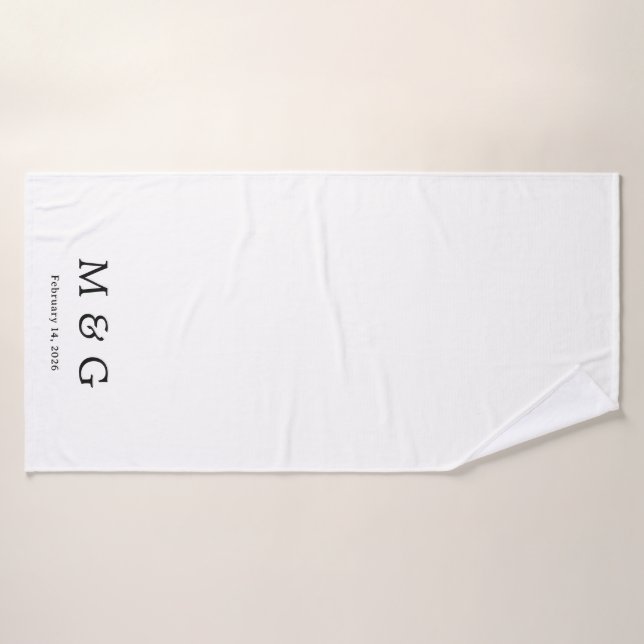 Custom Monogram and Date Personalized Solid White Bath Towel (Bath Towel)