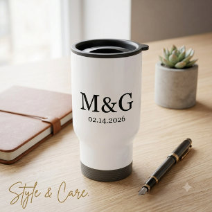 Custom Monogram and Date Personalized Travel Mug