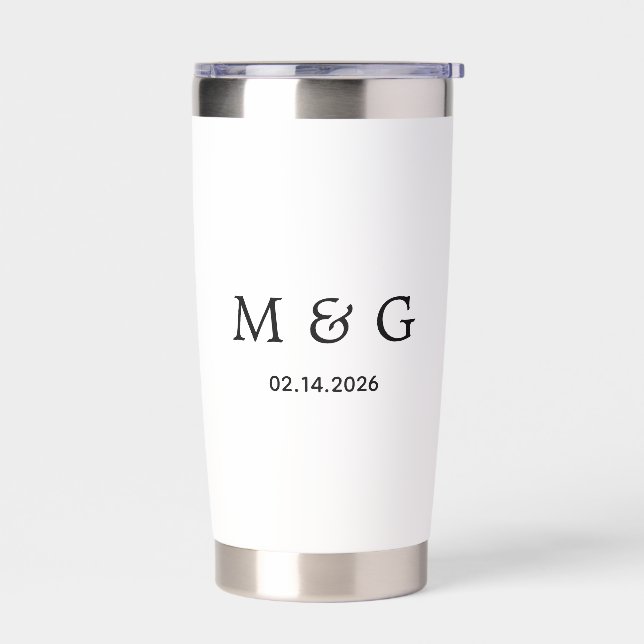 Custom Monogram and Date Personalized White Insulated Tumbler (Left)