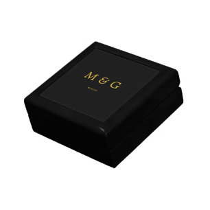 Custom Monogram and Date Symbol of Love Black Gift Box